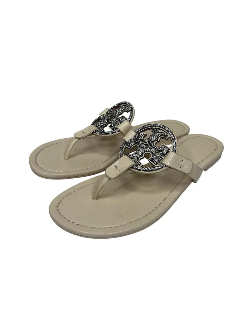 Tory Burch Miller Pavé Leather Sandals in New Cream new without box